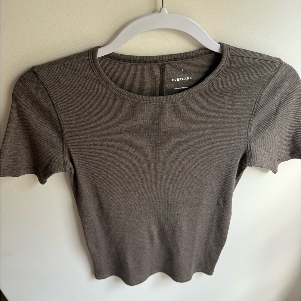 Everlane Heather Brown Ribbed Short Sleeve Tee, Size S